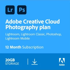 Adobe Photography Plan (Photoshop CC + Lightroom CC) | 1 User | 1 year | 20 GB cloudstorage